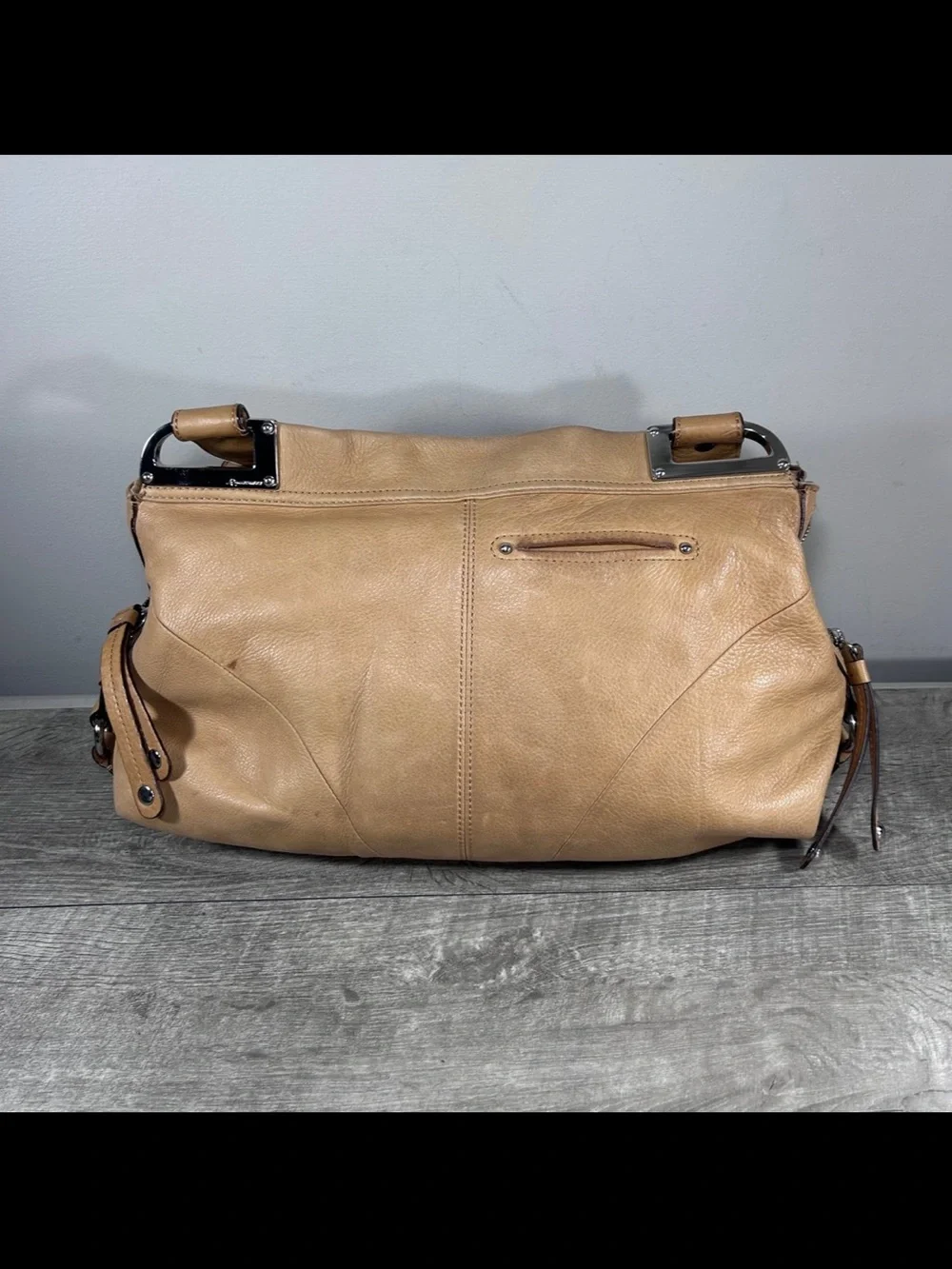 B. Makowsky Tan Glove Leather Double Handles Hobo Shoulder Satchel Bag Purse